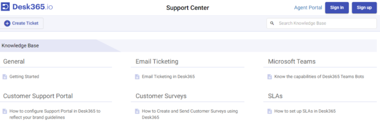 knowledge base in desk365
