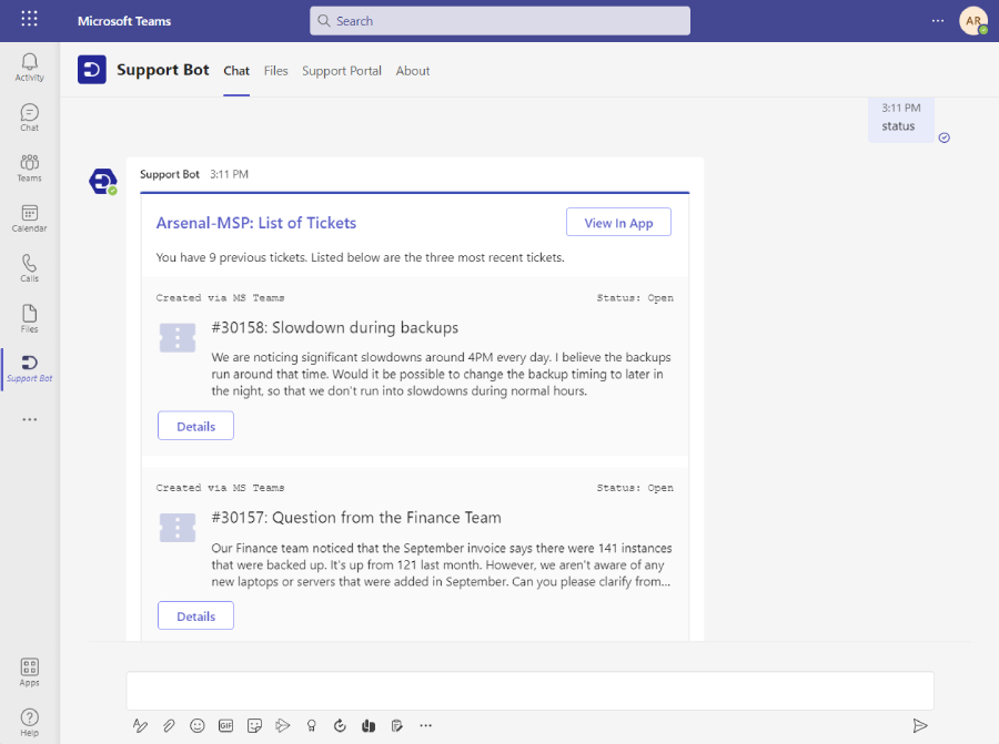 check status of tickets in support bot2