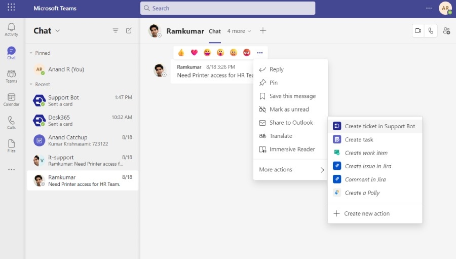 create tickets from teams chat1