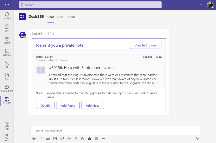 private note option in agent bot