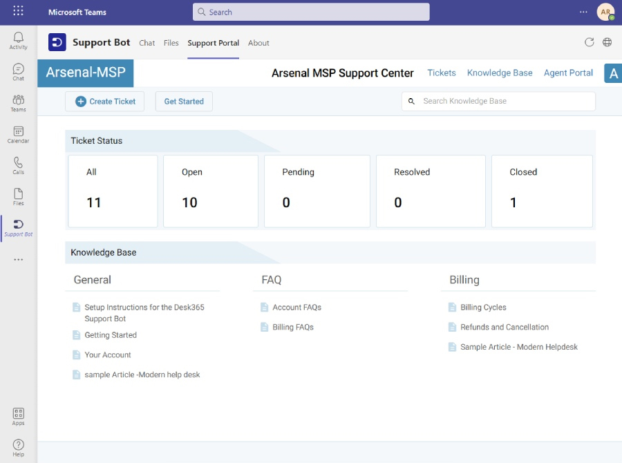 support portal home dashboard